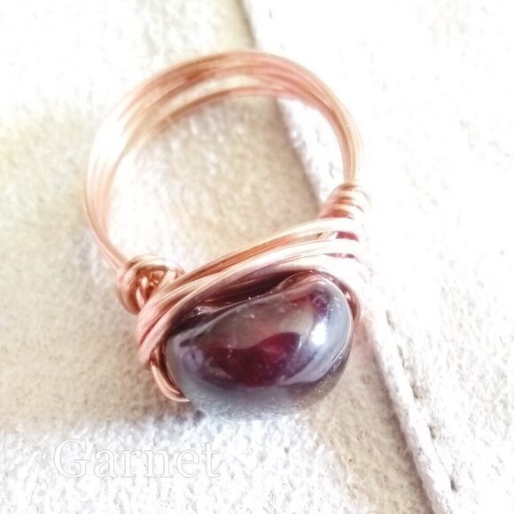 Chunky Garnet Nugget Ring - Copper Wire Wrap - Sz 6.75 - January Birthstone - Picture 4 of 8